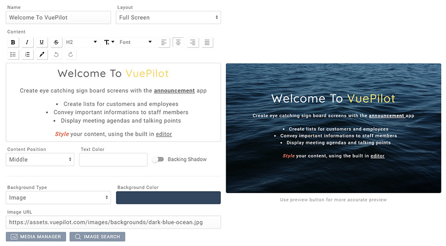 Use the easy WYSIWYG editor to style your announcements