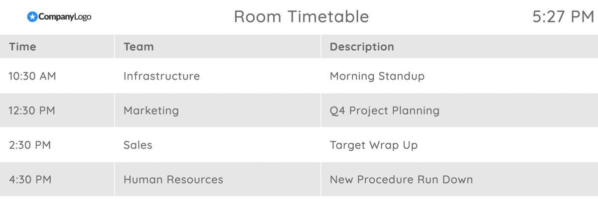 Display simple timetable information for room bookings