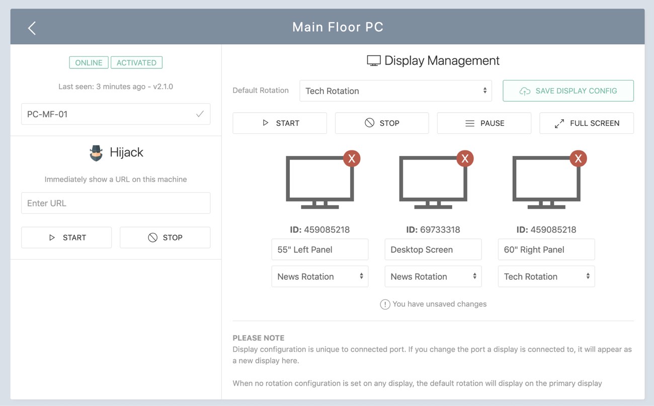 Display dashboards on multiple screens from a single machine